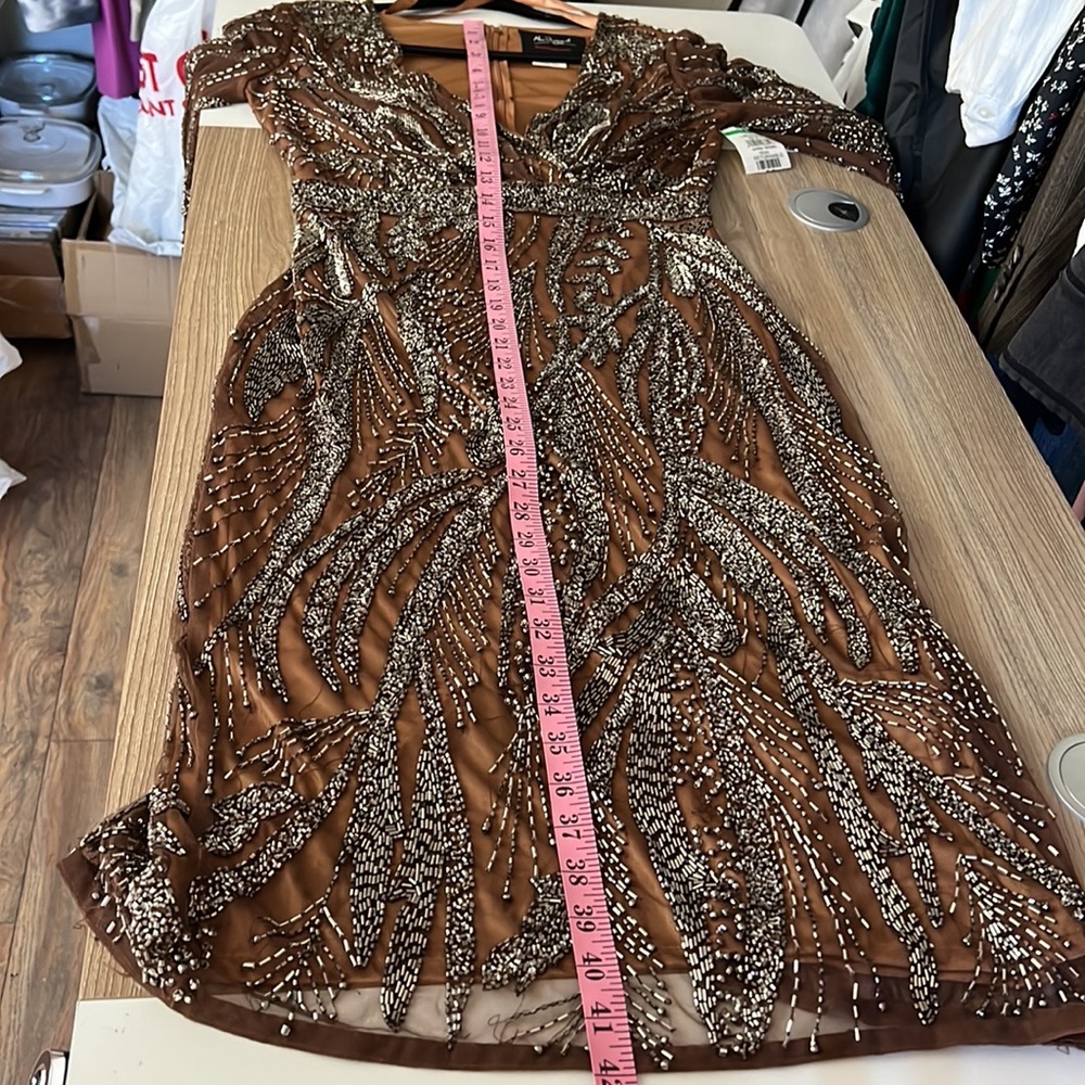 Mac Duggal Bronze Beaded Midi Dress - Picture 12 of 14